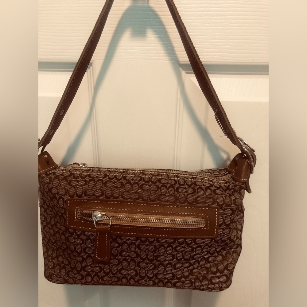 Vintage Coach Brown Signature Canvas Demi Shoulder Bag with Leather Trim - Picture 6 of 13